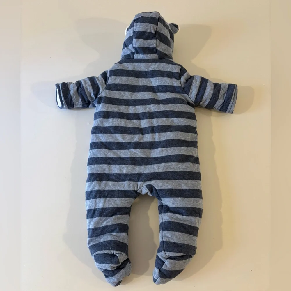 Baby Gap ColdControl Sherpa Snowsuit 0-3M Blue Stripe Hooded Bunting Winter